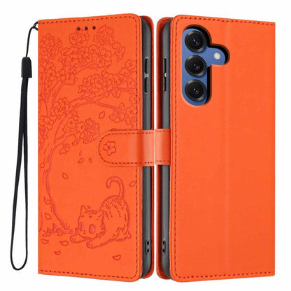 Tree Cat Embossed Flip Vegan Leather Phone Case, For Samsung Galaxy S26+ 5G, For Samsung Galaxy S26 Ultra 5G, For Samsung Galaxy S26 5G, For Samsung Galaxy S25 FE 5G, For Samsung Galaxy S25 Edge 5G, For Samsung Galaxy S25 5G