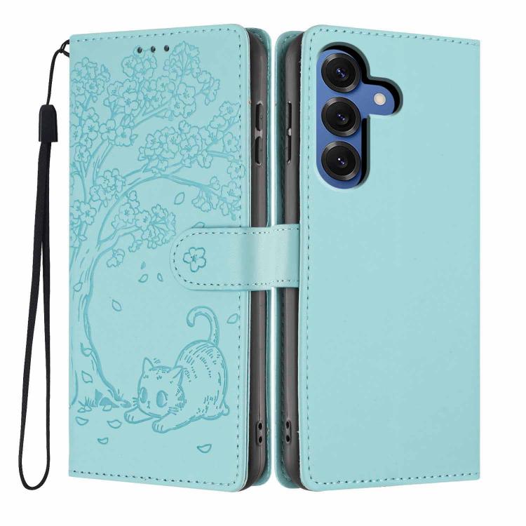 Tree Cat Embossed Flip Vegan Leather Phone Case, For Samsung Galaxy S26+ 5G, For Samsung Galaxy S26 Ultra 5G, For Samsung Galaxy S26 5G, For Samsung Galaxy S25 FE 5G, For Samsung Galaxy S25 Edge 5G, For Samsung Galaxy S25 5G