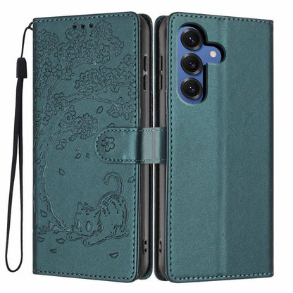 Tree Cat Embossed Flip Vegan Leather Phone Case, For Samsung Galaxy S26+ 5G, For Samsung Galaxy S26 Ultra 5G, For Samsung Galaxy S26 5G, For Samsung Galaxy S25 FE 5G, For Samsung Galaxy S25 Edge 5G, For Samsung Galaxy S25 5G