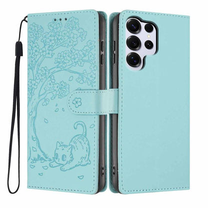 Tree Cat Embossed Flip Vegan Leather Phone Case, For Samsung Galaxy S26+ 5G, For Samsung Galaxy S26 Ultra 5G, For Samsung Galaxy S26 5G, For Samsung Galaxy S25 FE 5G, For Samsung Galaxy S25 Edge 5G, For Samsung Galaxy S25 5G