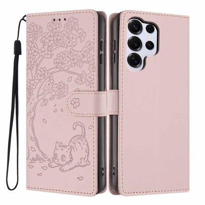 Tree Cat Embossed Flip Vegan Leather Phone Case, For Samsung Galaxy S26+ 5G, For Samsung Galaxy S26 Ultra 5G, For Samsung Galaxy S26 5G, For Samsung Galaxy S25 FE 5G, For Samsung Galaxy S25 Edge 5G, For Samsung Galaxy S25 5G