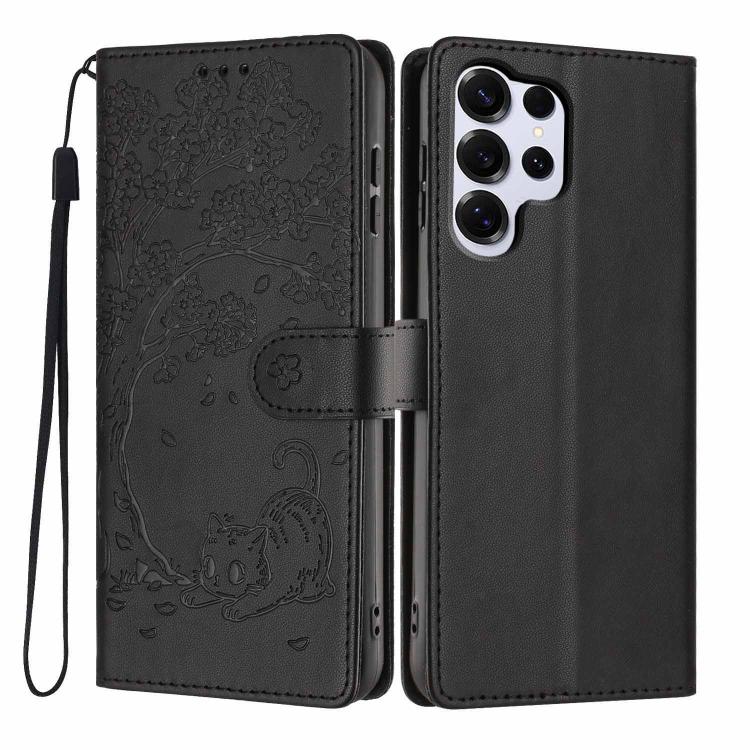 Tree Cat Embossed Flip Vegan Leather Phone Case, For Samsung Galaxy S26+ 5G, For Samsung Galaxy S26 Ultra 5G, For Samsung Galaxy S26 5G, For Samsung Galaxy S25 FE 5G, For Samsung Galaxy S25 Edge 5G, For Samsung Galaxy S25 5G
