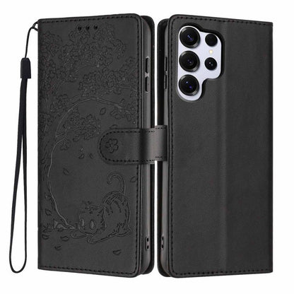 Tree Cat Embossed Flip Vegan Leather Phone Case, For Samsung Galaxy S26+ 5G, For Samsung Galaxy S26 Ultra 5G, For Samsung Galaxy S26 5G, For Samsung Galaxy S25 FE 5G, For Samsung Galaxy S25 Edge 5G, For Samsung Galaxy S25 5G