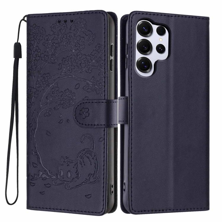 Tree Cat Embossed Flip Vegan Leather Phone Case, For Samsung Galaxy S26+ 5G, For Samsung Galaxy S26 Ultra 5G, For Samsung Galaxy S26 5G, For Samsung Galaxy S25 FE 5G, For Samsung Galaxy S25 Edge 5G, For Samsung Galaxy S25 5G