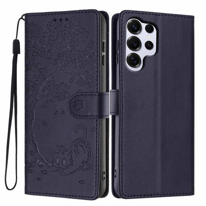 Tree Cat Embossed Flip Vegan Leather Phone Case, For Samsung Galaxy S26+ 5G, For Samsung Galaxy S26 Ultra 5G, For Samsung Galaxy S26 5G, For Samsung Galaxy S25 FE 5G, For Samsung Galaxy S25 Edge 5G, For Samsung Galaxy S25 5G