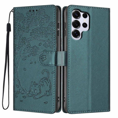 Tree Cat Embossed Flip Vegan Leather Phone Case, For Samsung Galaxy S26+ 5G, For Samsung Galaxy S26 Ultra 5G, For Samsung Galaxy S26 5G, For Samsung Galaxy S25 FE 5G, For Samsung Galaxy S25 Edge 5G, For Samsung Galaxy S25 5G