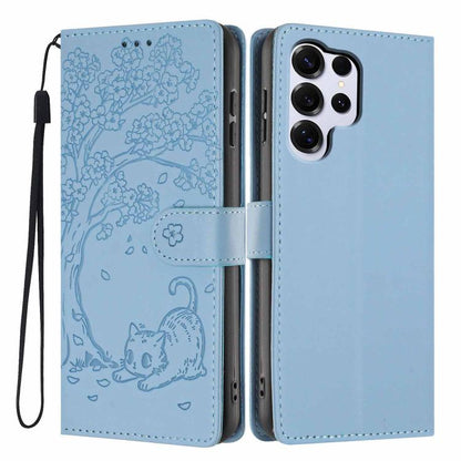 Tree Cat Embossed Flip Vegan Leather Phone Case, For Samsung Galaxy S26+ 5G, For Samsung Galaxy S26 Ultra 5G, For Samsung Galaxy S26 5G, For Samsung Galaxy S25 FE 5G, For Samsung Galaxy S25 Edge 5G, For Samsung Galaxy S25 5G