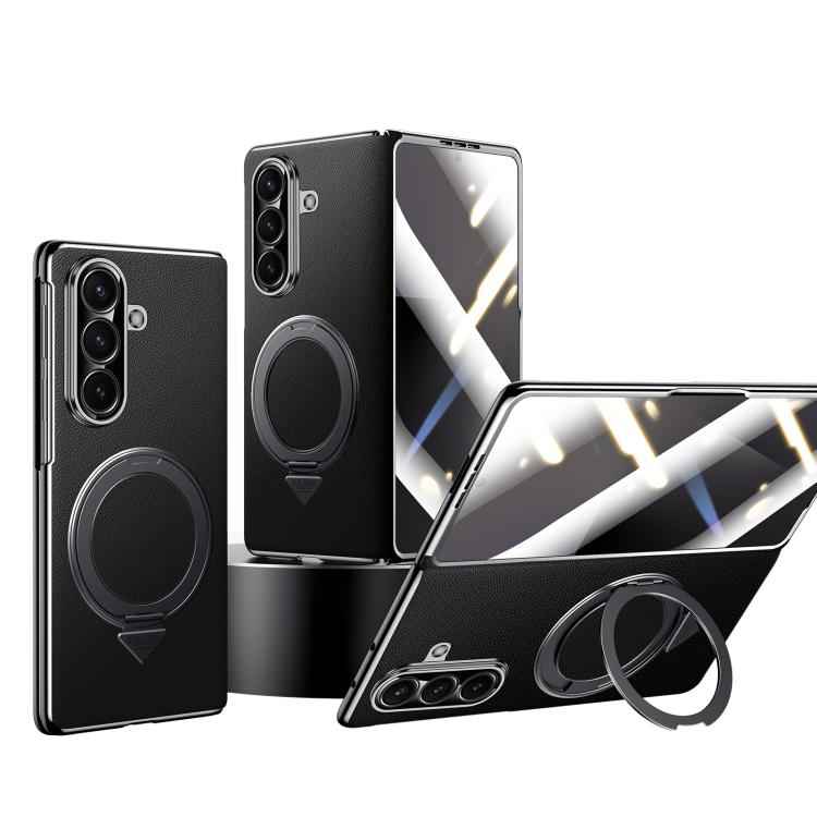 SULADA Rotating Magnetic Holder Shell Film Integrated Genuine Leather Phone Case, For Samsung Galaxy Z Fold7 5G