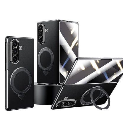 SULADA Rotating Magnetic Holder Shell Film Integrated Genuine Leather Phone Case, For Galaxy Z Fold8 Ultra 5G, For Galaxy Z Fold7 5G