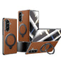 SULADA Rotating Magnetic Holder Shell Film Integrated Genuine Leather Phone Case, For Galaxy Z Fold8 Ultra 5G, For Galaxy Z Fold7 5G