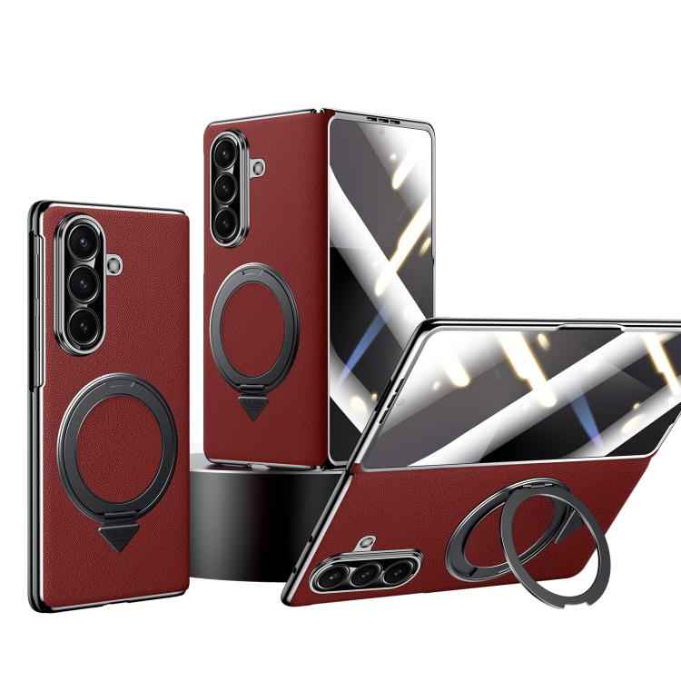 SULADA Rotating Magnetic Holder Shell Film Integrated Genuine Leather Phone Case, For Samsung Galaxy Z Fold7 5G