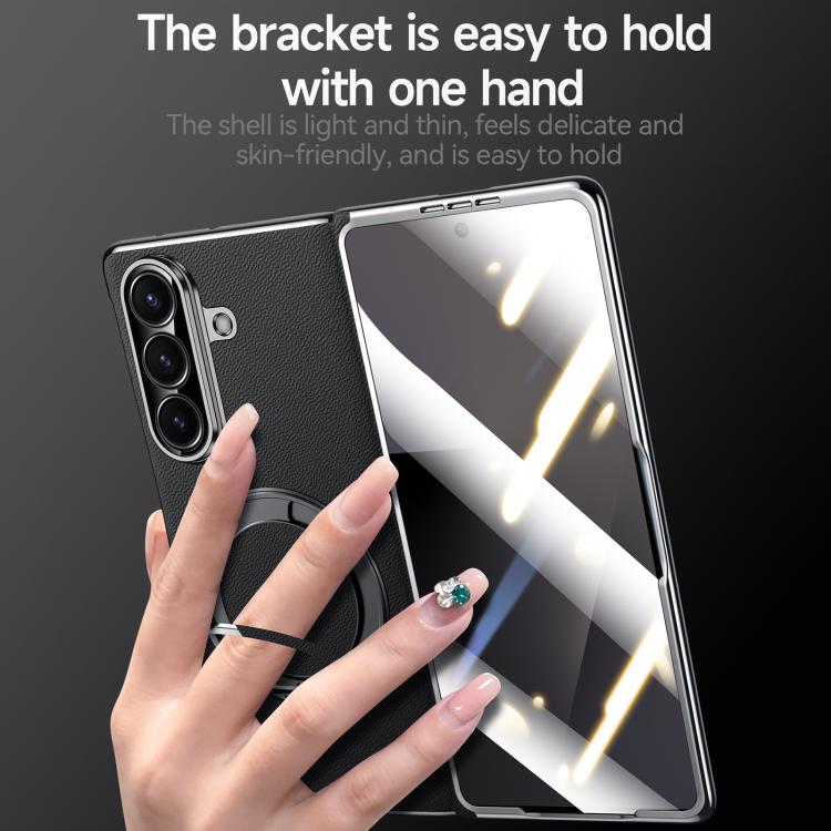 SULADA Rotating Magnetic Holder Shell Film Integrated Genuine Leather Phone Case, For Galaxy Z Fold8 Ultra 5G, For Galaxy Z Fold7 5G