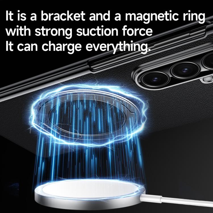 SULADA Rotating Magnetic Holder Shell Film Integrated Genuine Leather Phone Case, For Galaxy Z Fold8 Ultra 5G, For Galaxy Z Fold7 5G