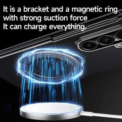 SULADA Rotating Magnetic Holder Shell Film Integrated Genuine Leather Phone Case, For Galaxy Z Fold8 Ultra 5G, For Galaxy Z Fold7 5G