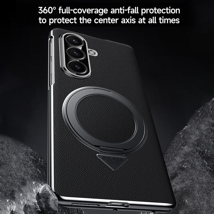 SULADA Rotating Magnetic Holder Shell Film Integrated Genuine Leather Phone Case, For Galaxy Z Fold8 Ultra 5G, For Galaxy Z Fold7 5G