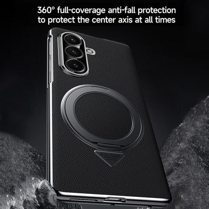 SULADA Rotating Magnetic Holder Shell Film Integrated Genuine Leather Phone Case, For Galaxy Z Fold8 Ultra 5G, For Galaxy Z Fold7 5G