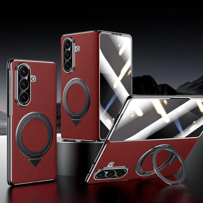 SULADA Rotating Magnetic Holder Shell Film Integrated Genuine Leather Phone Case, For Galaxy Z Fold8 Ultra 5G, For Galaxy Z Fold7 5G