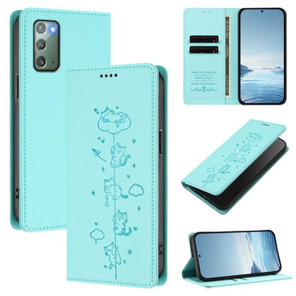Cute Cats Embossed Magnetic RFID Vegan Leather Phone Case, For Samsung Galaxy Note20 Ultra, For Samsung Galaxy Note20, For Samsung Galaxy S20 Ultra, For Samsung Galaxy S20