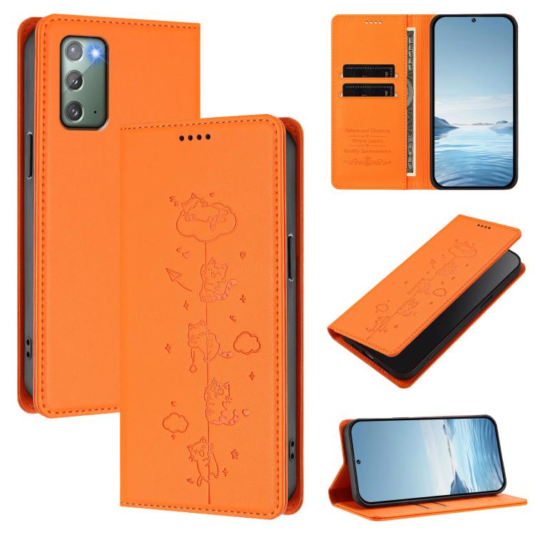 Cute Cats Embossed Magnetic RFID Vegan Leather Phone Case, For Samsung Galaxy Note20 Ultra, For Samsung Galaxy Note20, For Samsung Galaxy S20 Ultra, For Samsung Galaxy S20