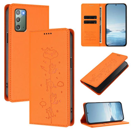 Cute Cats Embossed Magnetic RFID Vegan Leather Phone Case, For Samsung Galaxy Note20 Ultra, For Samsung Galaxy Note20, For Samsung Galaxy S20 Ultra, For Samsung Galaxy S20