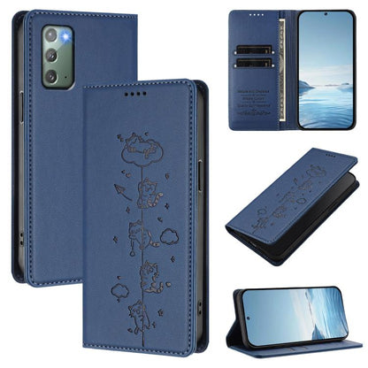 Cute Cats Embossed Magnetic RFID Vegan Leather Phone Case, For Samsung Galaxy Note20 Ultra, For Samsung Galaxy Note20, For Samsung Galaxy S20 Ultra, For Samsung Galaxy S20