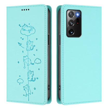 Cute Cats Embossed Magnetic RFID Vegan Leather Phone Case, For Samsung Galaxy Note20 Ultra, For Samsung Galaxy Note20, For Samsung Galaxy S20 Ultra, For Samsung Galaxy S20