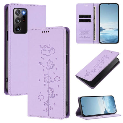 Cute Cats Embossed Magnetic RFID Vegan Leather Phone Case, For Samsung Galaxy Note20 Ultra, For Samsung Galaxy Note20, For Samsung Galaxy S20 Ultra, For Samsung Galaxy S20