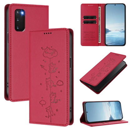 Cute Cats Embossed Magnetic RFID Vegan Leather Phone Case, For Samsung Galaxy Note20 Ultra, For Samsung Galaxy Note20, For Samsung Galaxy S20 Ultra, For Samsung Galaxy S20