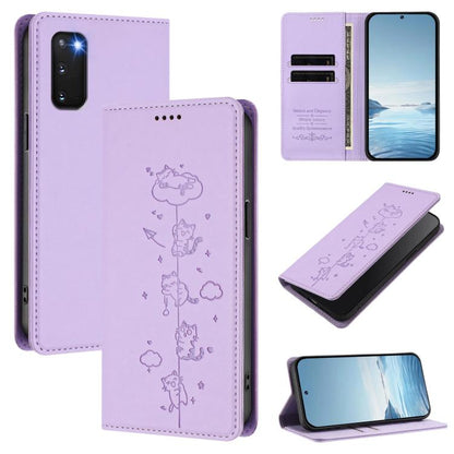 Cute Cats Embossed Magnetic RFID Vegan Leather Phone Case, For Samsung Galaxy Note20 Ultra, For Samsung Galaxy Note20, For Samsung Galaxy S20 Ultra, For Samsung Galaxy S20