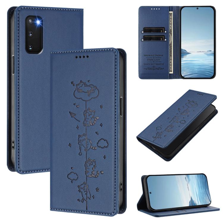 Cute Cats Embossed Magnetic RFID Vegan Leather Phone Case, For Samsung Galaxy Note20 Ultra, For Samsung Galaxy Note20, For Samsung Galaxy S20 Ultra, For Samsung Galaxy S20