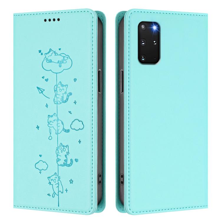 Cute Cats Embossed Magnetic RFID Vegan Leather Phone Case, For Samsung Galaxy S20+