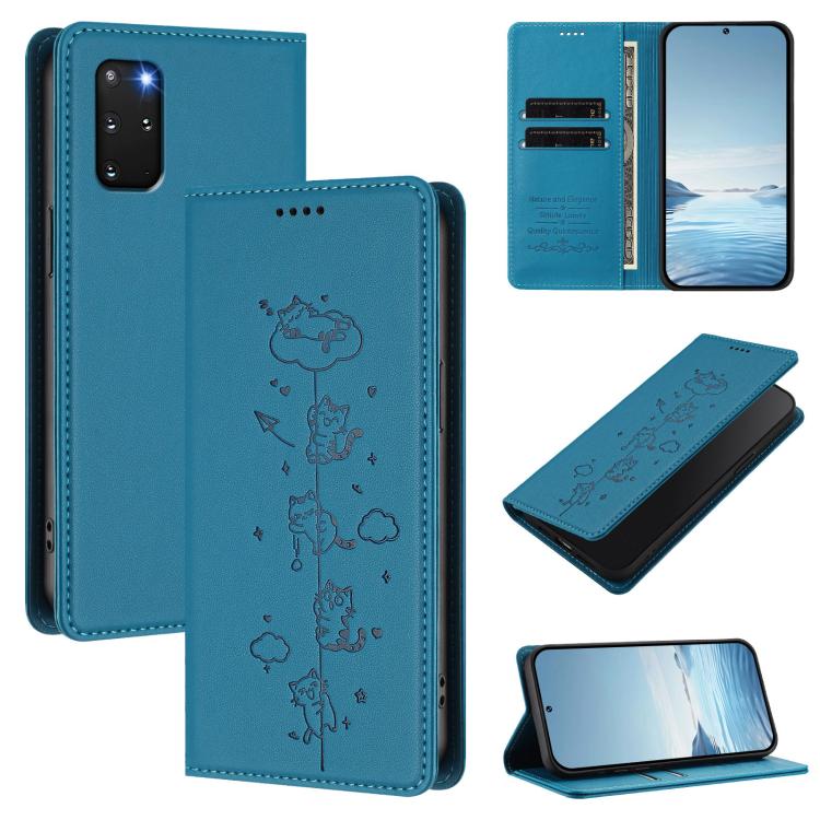 Cute Cats Embossed Magnetic RFID Vegan Leather Phone Case, For Samsung Galaxy S20+