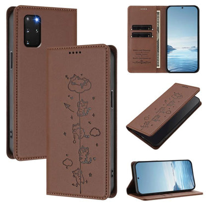 Cute Cats Embossed Magnetic RFID Vegan Leather Phone Case, For Samsung Galaxy S20+