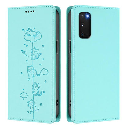 Cute Cats Embossed Magnetic RFID Vegan Leather Phone Case, For Samsung Galaxy S20 FE, For Samsung Galaxy S22 Ultra 5G, For Samsung Galaxy S22+ 5G, For Samsung Galaxy S22 5G