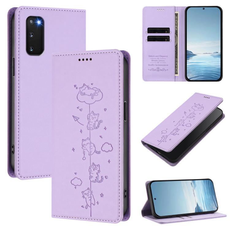 Cute Cats Embossed Magnetic RFID Vegan Leather Phone Case, For Samsung Galaxy S20 FE, For Samsung Galaxy S22 Ultra 5G, For Samsung Galaxy S22+ 5G, For Samsung Galaxy S22 5G