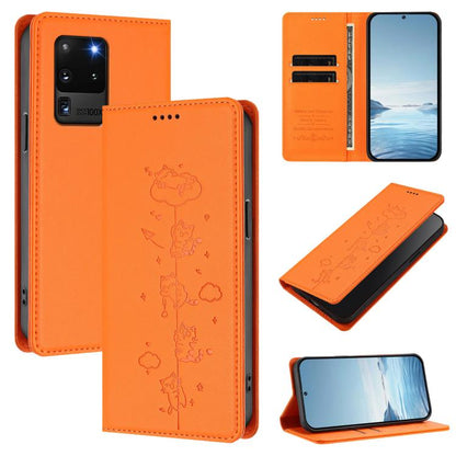Cute Cats Embossed Magnetic RFID Vegan Leather Phone Case, For Samsung Galaxy Note20 Ultra, For Samsung Galaxy Note20, For Samsung Galaxy S20 Ultra, For Samsung Galaxy S20