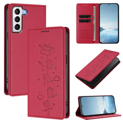 Cute Cats Embossed Magnetic RFID Vegan Leather Phone Case, For Samsung Galaxy S21 FE 5G, For Samsung Galaxy S21 5G, For Samsung Galaxy S21+ 5G, For Samsung Galaxy S21 Ultra 5G