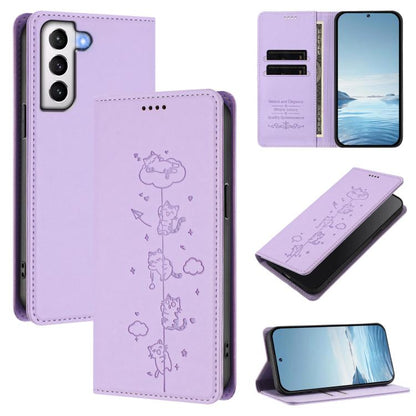 Cute Cats Embossed Magnetic RFID Vegan Leather Phone Case, For Samsung Galaxy S21 FE 5G, For Samsung Galaxy S21 5G, For Samsung Galaxy S21+ 5G, For Samsung Galaxy S21 Ultra 5G