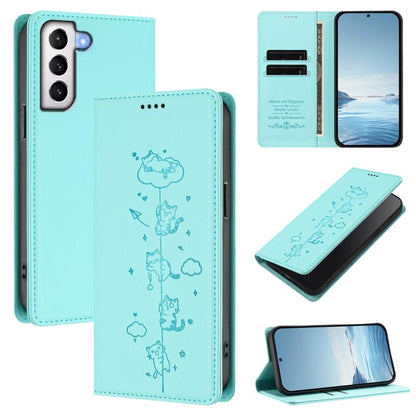 Cute Cats Embossed Magnetic RFID Vegan Leather Phone Case, For Samsung Galaxy S21 FE 5G, For Samsung Galaxy S21 5G, For Samsung Galaxy S21+ 5G, For Samsung Galaxy S21 Ultra 5G