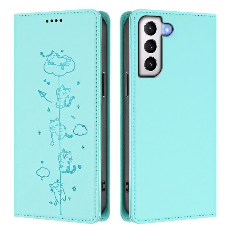 Cute Cats Embossed Magnetic RFID Vegan Leather Phone Case, For Samsung Galaxy S21 FE 5G, For Samsung Galaxy S21 5G, For Samsung Galaxy S21+ 5G, For Samsung Galaxy S21 Ultra 5G