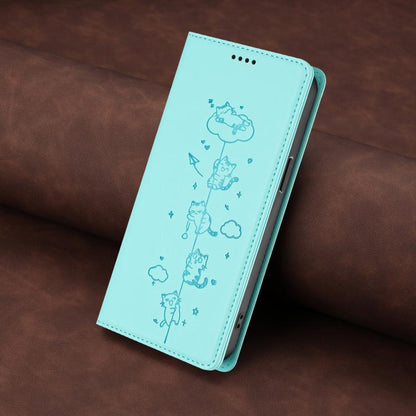 Cute Cats Embossed Magnetic RFID Vegan Leather Phone Case, For Samsung Galaxy S21 FE 5G, For Samsung Galaxy S21 5G, For Samsung Galaxy S21+ 5G, For Samsung Galaxy S21 Ultra 5G