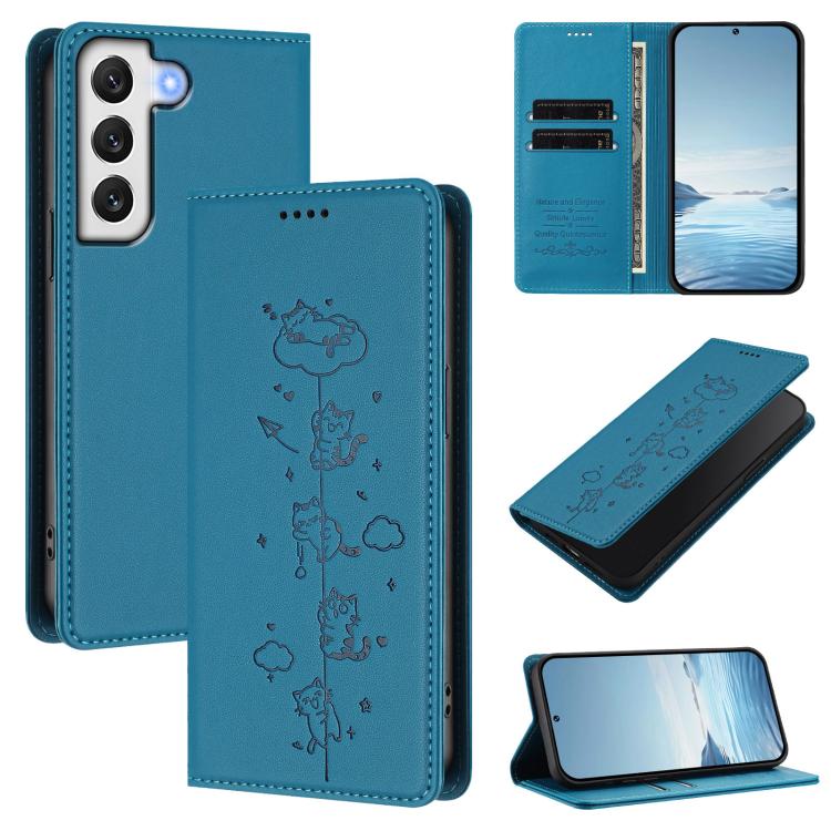 Cute Cats Embossed Magnetic RFID Vegan Leather Phone Case, For Samsung Galaxy S20 FE, For Samsung Galaxy S22 Ultra 5G, For Samsung Galaxy S22+ 5G, For Samsung Galaxy S22 5G