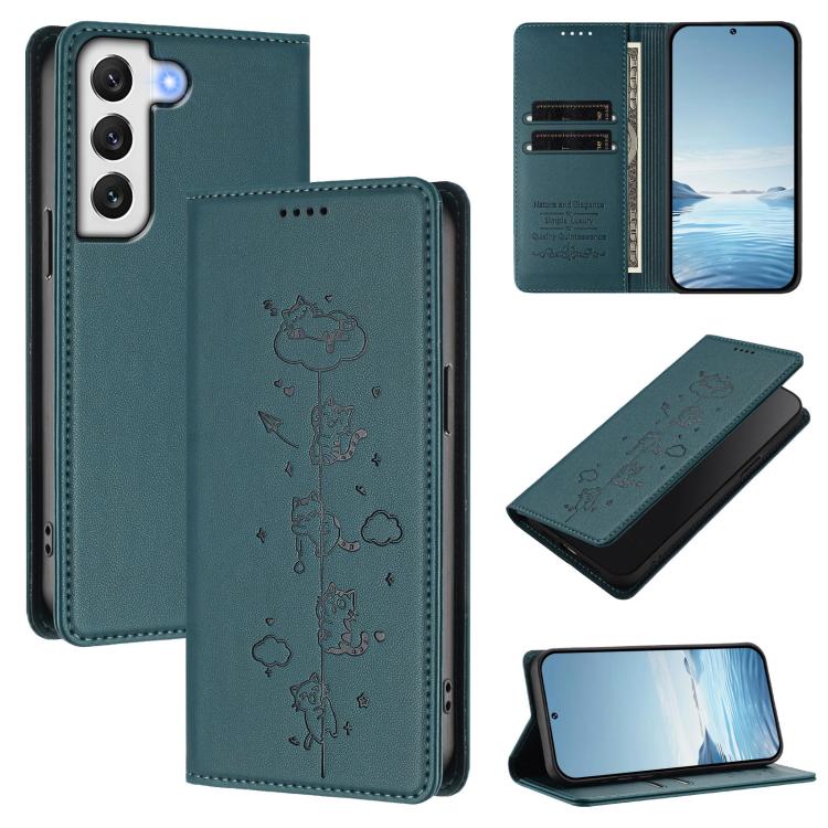 Cute Cats Embossed Magnetic RFID Vegan Leather Phone Case, For Samsung Galaxy S20 FE, For Samsung Galaxy S22 Ultra 5G, For Samsung Galaxy S22+ 5G, For Samsung Galaxy S22 5G