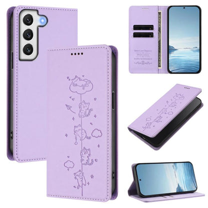 Cute Cats Embossed Magnetic RFID Vegan Leather Phone Case, For Samsung Galaxy S20 FE, For Samsung Galaxy S22 Ultra 5G, For Samsung Galaxy S22+ 5G, For Samsung Galaxy S22 5G