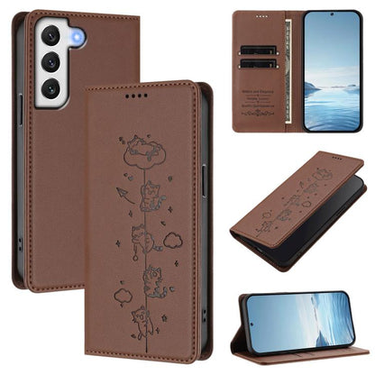Cute Cats Embossed Magnetic RFID Vegan Leather Phone Case, For Samsung Galaxy S20 FE, For Samsung Galaxy S22 Ultra 5G, For Samsung Galaxy S22+ 5G, For Samsung Galaxy S22 5G