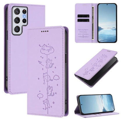 Cute Cats Embossed Magnetic RFID Vegan Leather Phone Case, For Samsung Galaxy S20 FE, For Samsung Galaxy S22 Ultra 5G, For Samsung Galaxy S22+ 5G, For Samsung Galaxy S22 5G