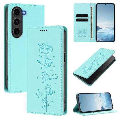 Cute Cats Embossed Magnetic RFID Vegan Leather Phone Case, For Samsung Galaxy S23 FE 5G, For Samsung Galaxy S23 Ultra 5G, For Samsung Galaxy S23+ 5G, For Samsung Galaxy S23 5G