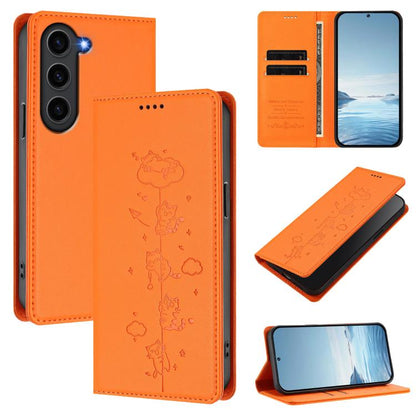 Cute Cats Embossed Magnetic RFID Vegan Leather Phone Case, For Samsung Galaxy S23 FE 5G, For Samsung Galaxy S23 Ultra 5G, For Samsung Galaxy S23+ 5G, For Samsung Galaxy S23 5G