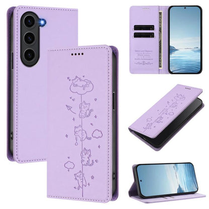 Cute Cats Embossed Magnetic RFID Vegan Leather Phone Case, For Samsung Galaxy S23 FE 5G, For Samsung Galaxy S23 Ultra 5G, For Samsung Galaxy S23+ 5G, For Samsung Galaxy S23 5G