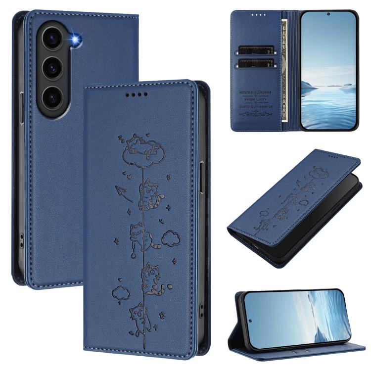 Cute Cats Embossed Magnetic RFID Vegan Leather Phone Case, For Samsung Galaxy S23 FE 5G, For Samsung Galaxy S23 Ultra 5G, For Samsung Galaxy S23+ 5G, For Samsung Galaxy S23 5G